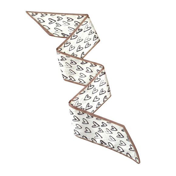 Slim Scarf Heart Print 34in White Brown Sketched Hearts Cute Style Neutral No68 - Picture 2 of 9